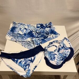 Blue Leaf Print Bikini Set